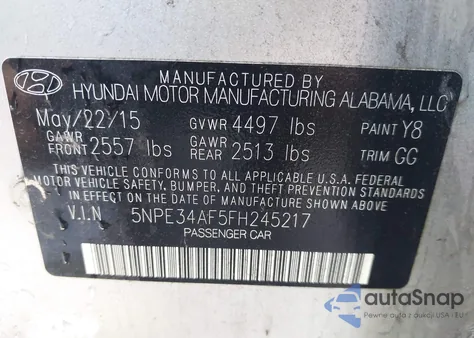 2015 Hyundai Sonata Limited из США, поврежденный, VIN 5NPE34AF5FH245217